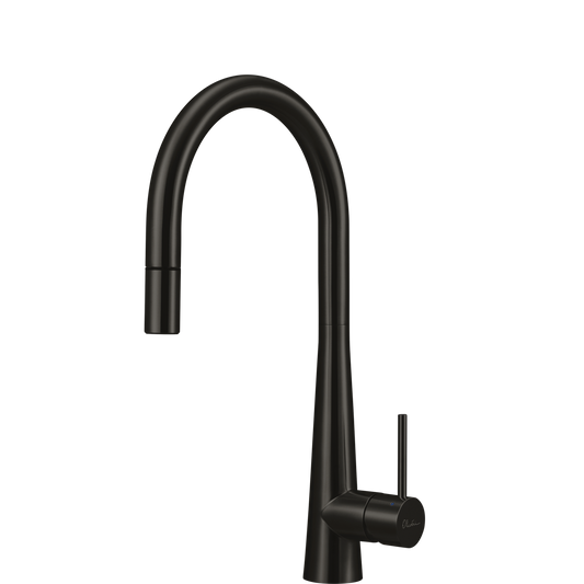 Oliveri Essente Stainless Steel Goose Neck Pull Out Mixer Brushed Black