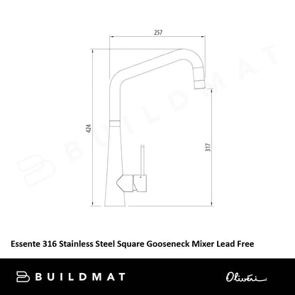Oliveri Essente 316 Stainless Steel Square Goose Neck Mixer Gunmetal