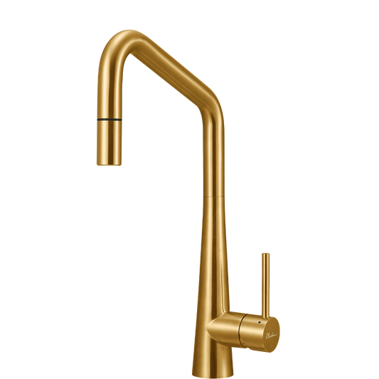 Oliveri Essente 316 Stainless Steel Square Goose Neck Pull Out Mixer Lead Free Brushed Gold