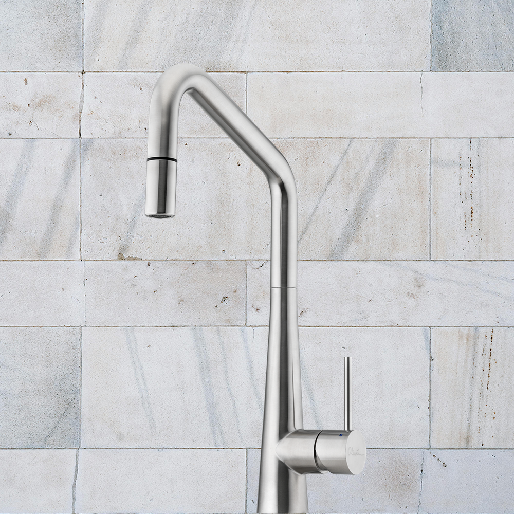 Oliveri Essente 316 Stainless Steel Square Goose Neck Pull Out Mixer Lead Free