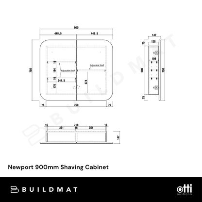 Otti Newport 900mm Walnut Shaving Cabinet