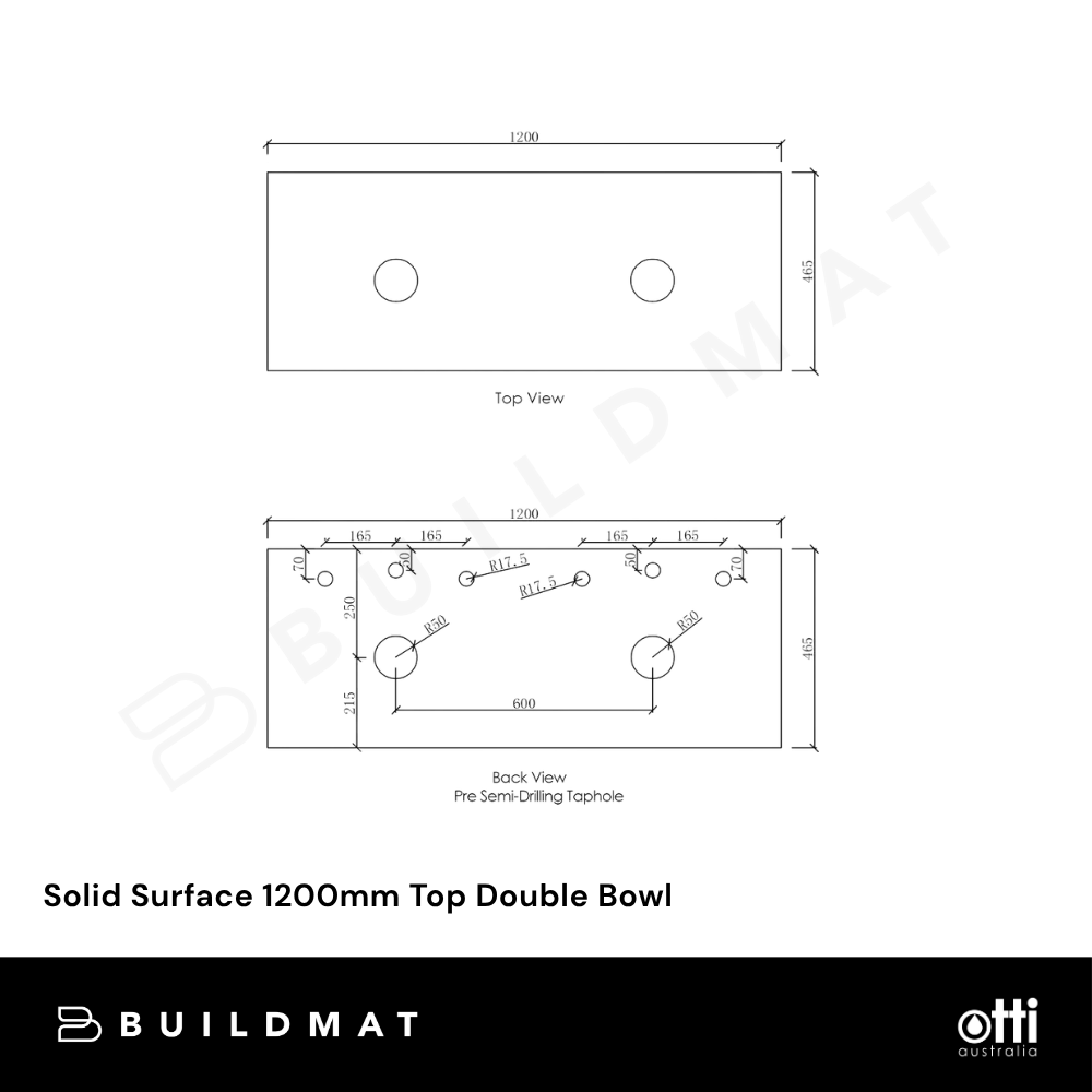 Otti Solid Surface 1200mm Matte White Top Double Bowl