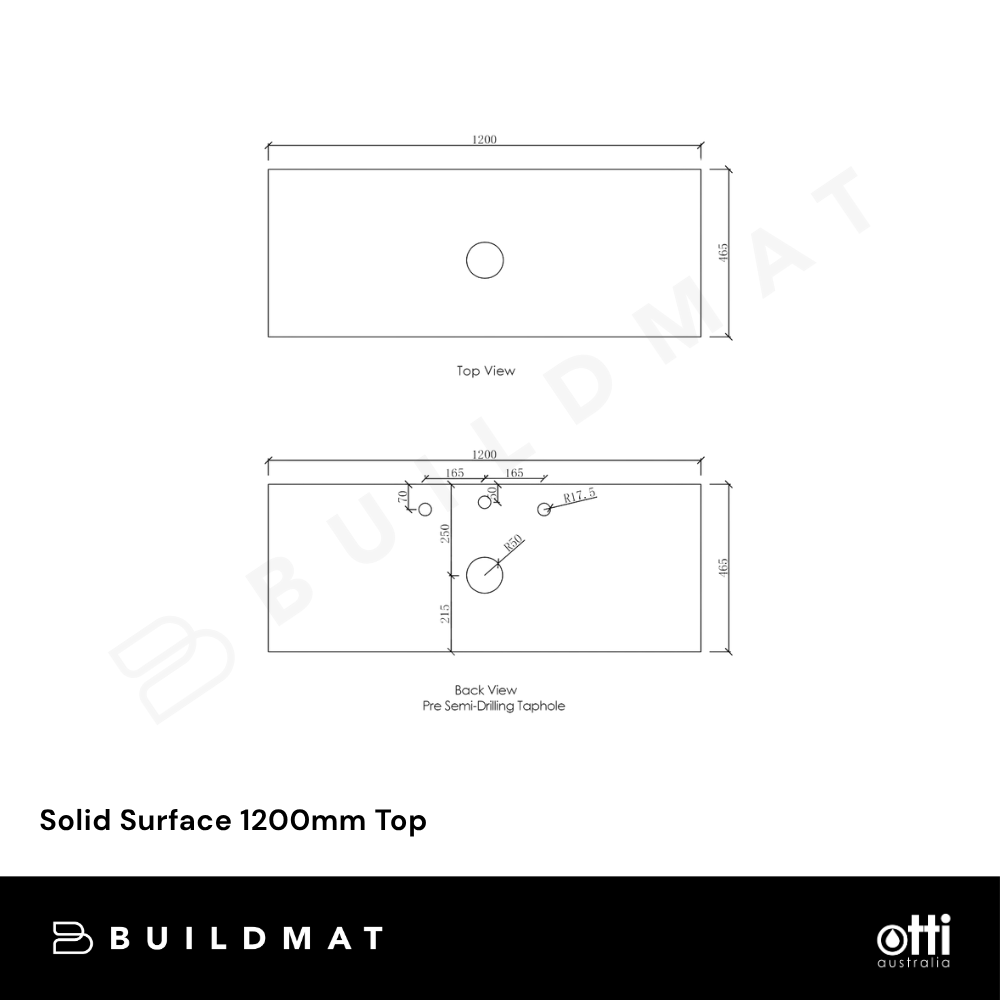 Otti Solid Surface 1200mm Matte White Top