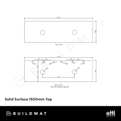 Otti Solid Surface 1500mm Matte White Top
