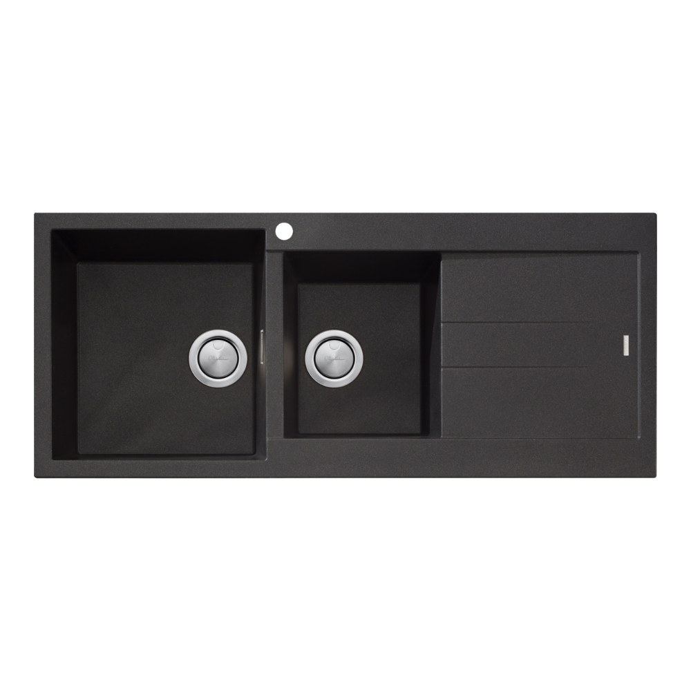 Oliveri Santorini 1 & 3/4 Bowl Topmount Sink with Right Drainboard Black