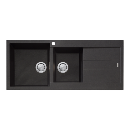 Oliveri Santorini 1 & 3/4 Bowl Topmount Sink with Right Drainboard Black