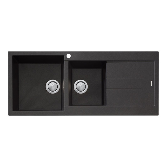 Oliveri Santorini 1 & 3/4 Bowl Topmount Sink with Right Drainboard Black