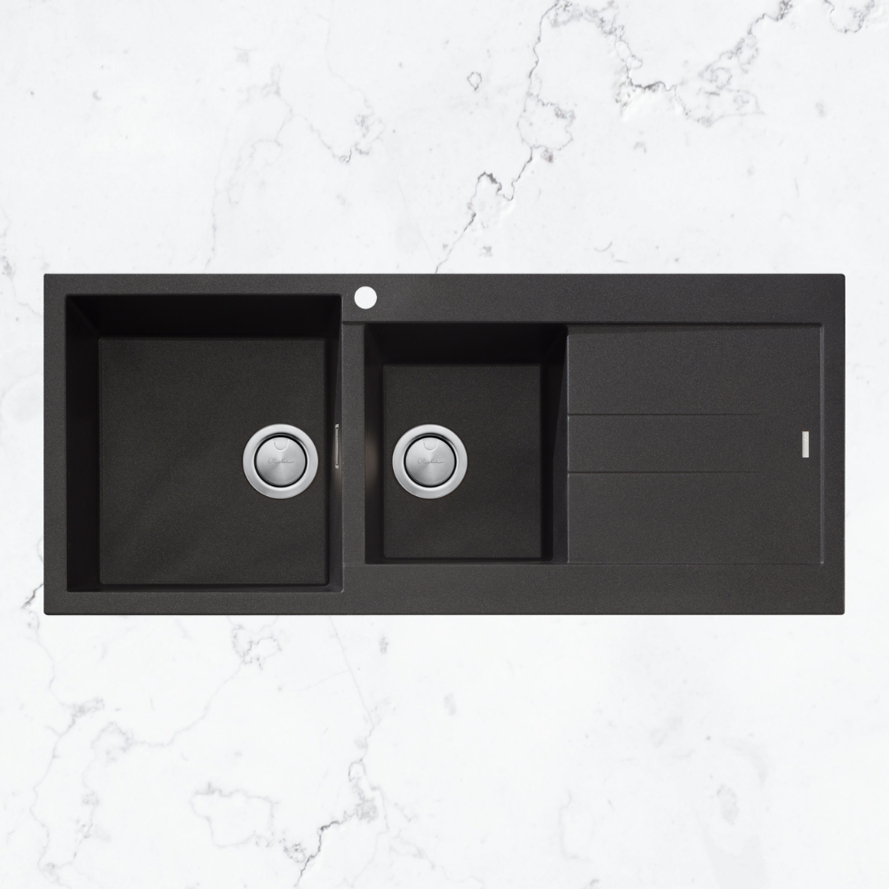 Oliveri Santorini 1 & 3/4 Bowl Topmount Sink with Right Drainboard Black