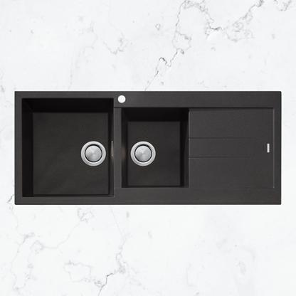 Oliveri Santorini 1 & 3/4 Bowl Topmount Sink with Right Drainboard Black
