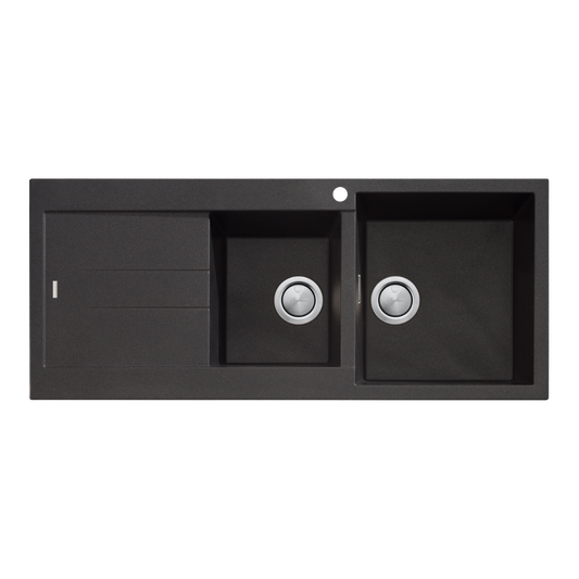 Oliveri Santorini 1 & 3/4 Bowl Topmount Sink with Left Drainboard Black