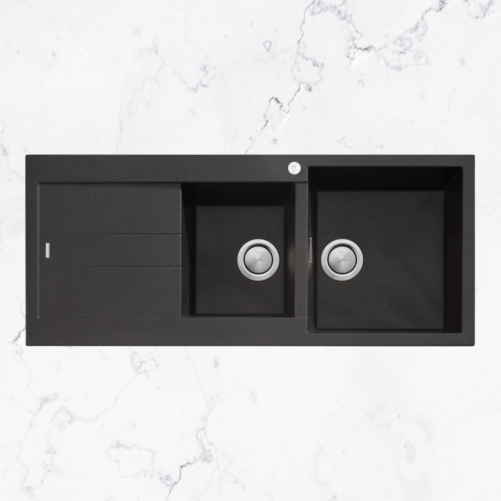 Oliveri Santorini 1 & 3/4 Bowl Topmount Sink with Left Drainboard Black