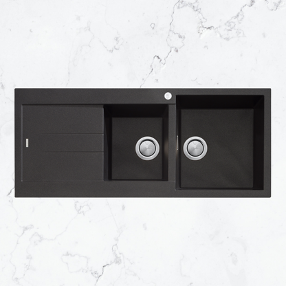 Oliveri Santorini 1 & 3/4 Bowl Topmount Sink with Left Drainboard Black