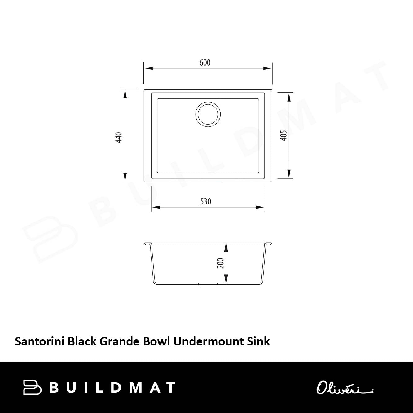 Oliveri Santorini Black Grande Bowl Undermount Sink Black