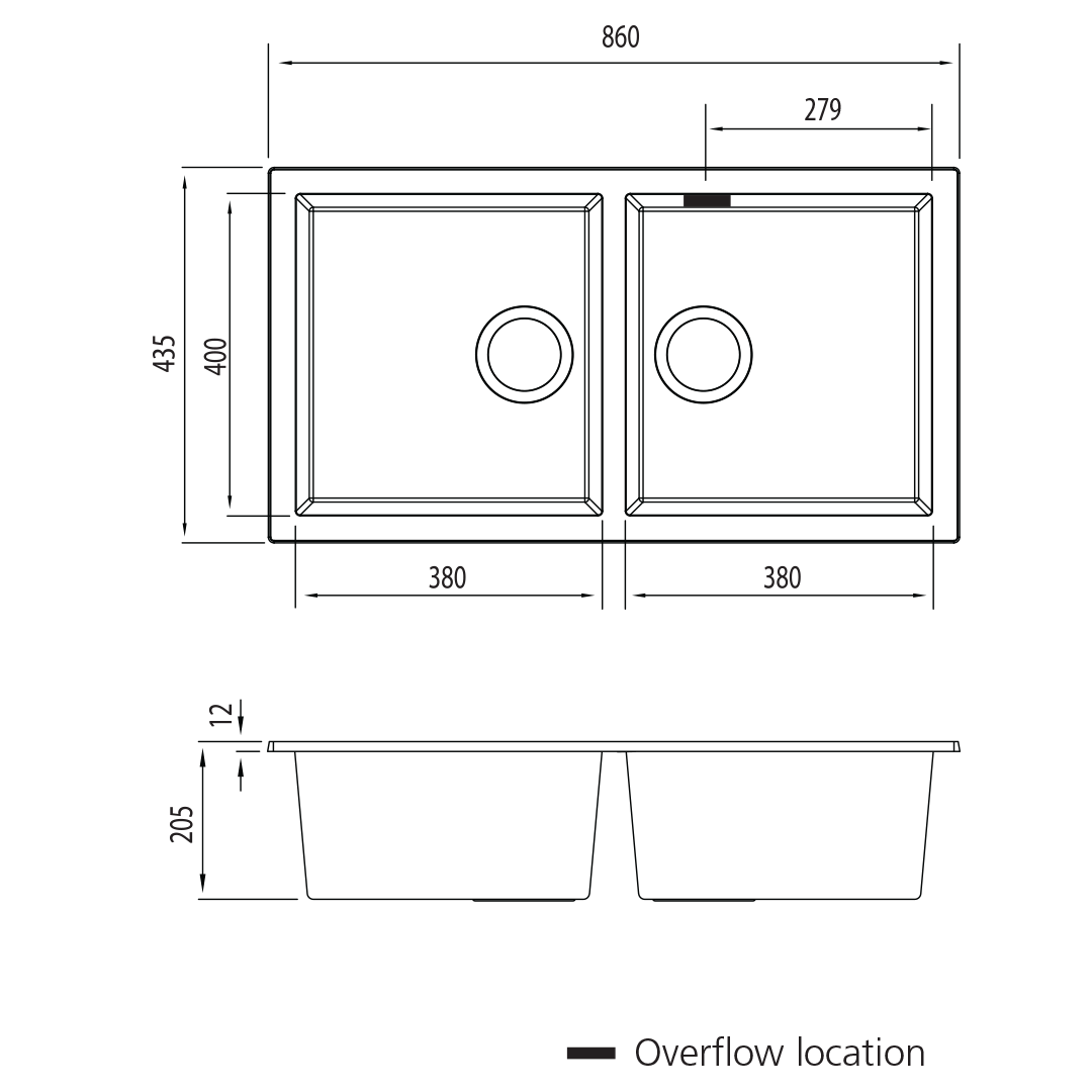 Oliveri Santorini Double Bowl Undermount Sink Includes Overflow