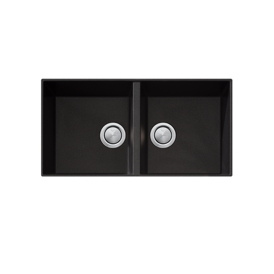 Oliveri Santorini Double Bowl Undermount Sink with Overflow Black