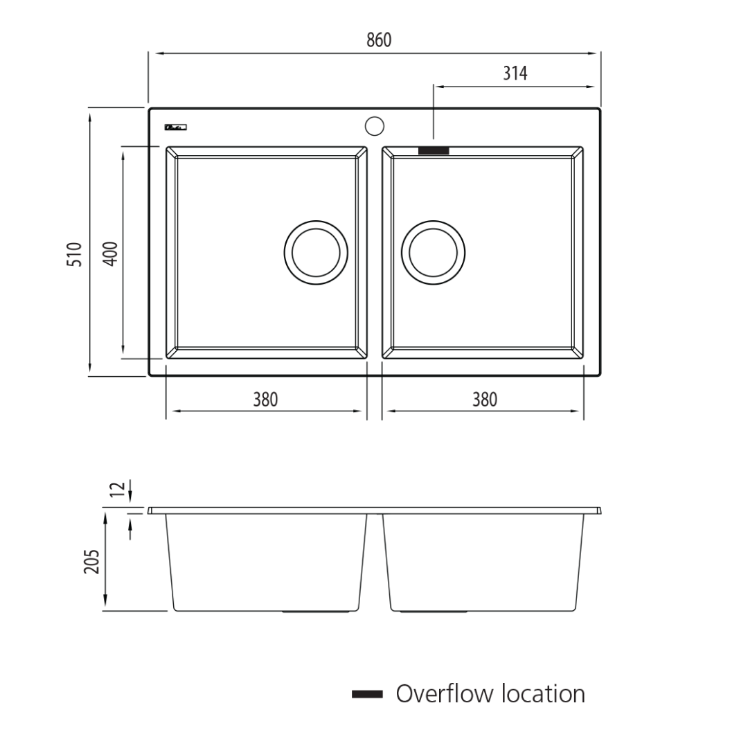 Oliveri Santorini Double Bowl Topmount Sink Includes Overflow