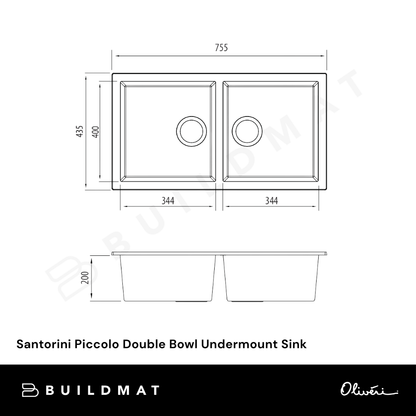 Oliveri Santorini Piccolo Double Bowl Undermount Sink Black