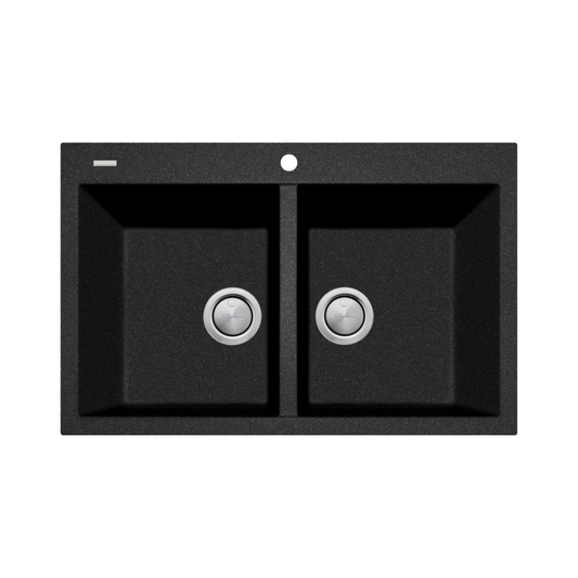 Oliveri Santorini Black Piccolo Double Bowl Topmount Sink