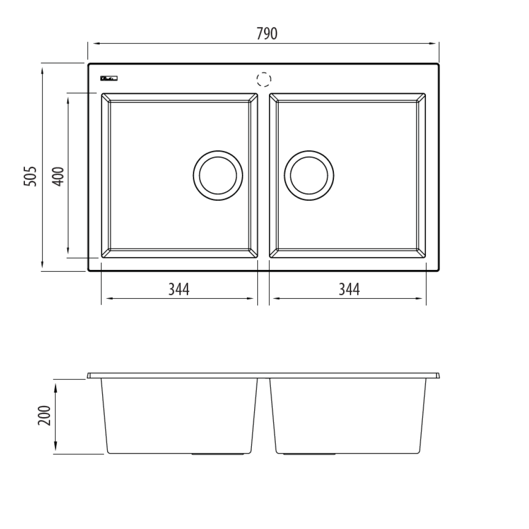 Oliveri Santorini Black Piccolo Double Bowl Topmount Sink
