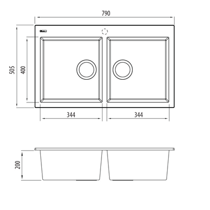 Oliveri Santorini Black Piccolo Double Bowl Topmount Sink