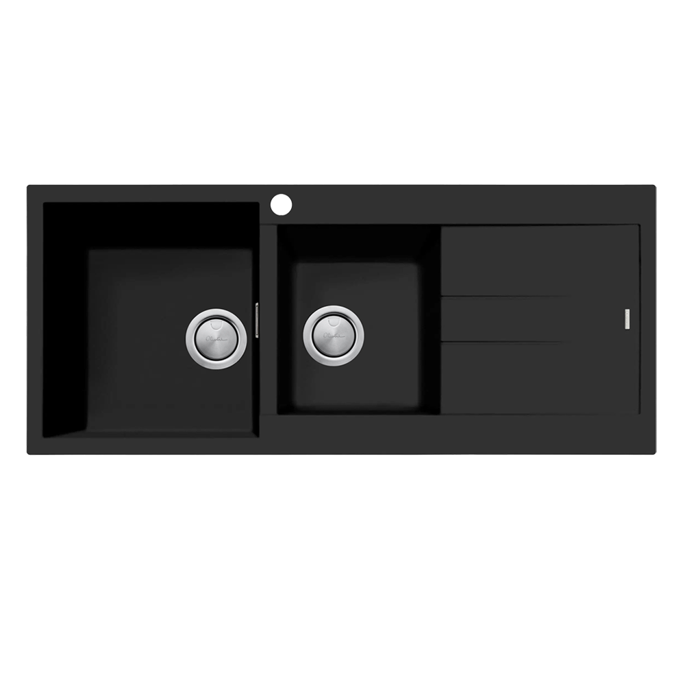Oliveri Santorini 1 & 3/4 Bowl Topmount Sink with Right Drainboard Matte Black