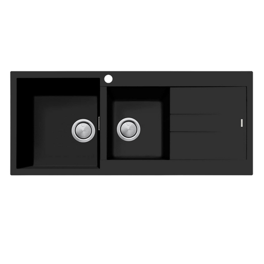 Oliveri Santorini 1 & 3/4 Bowl Topmount Sink with Right Drainboard Matte Black