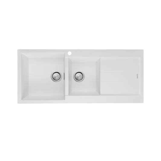 Oliveri Santorini 1 & 3/4 Bowl Topmount Sink with Right Drainboard White