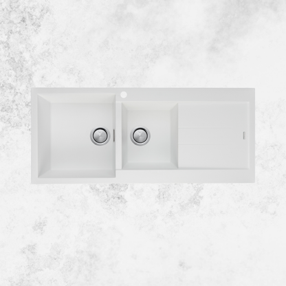 Oliveri Santorini 1 & 3/4 Bowl Topmount Sink with Right Drainboard White