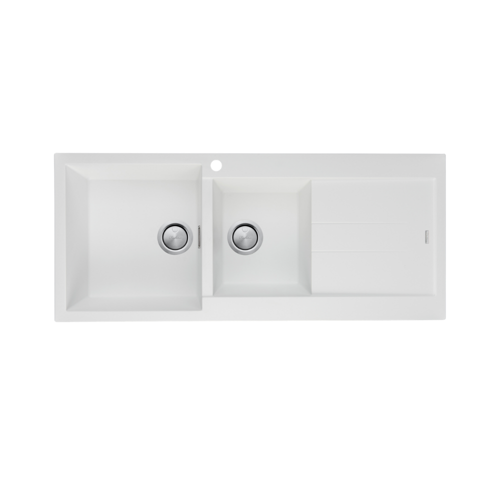 Oliveri Santorini 1 & 3/4 Bowl Topmount Sink with Right Drainboard White