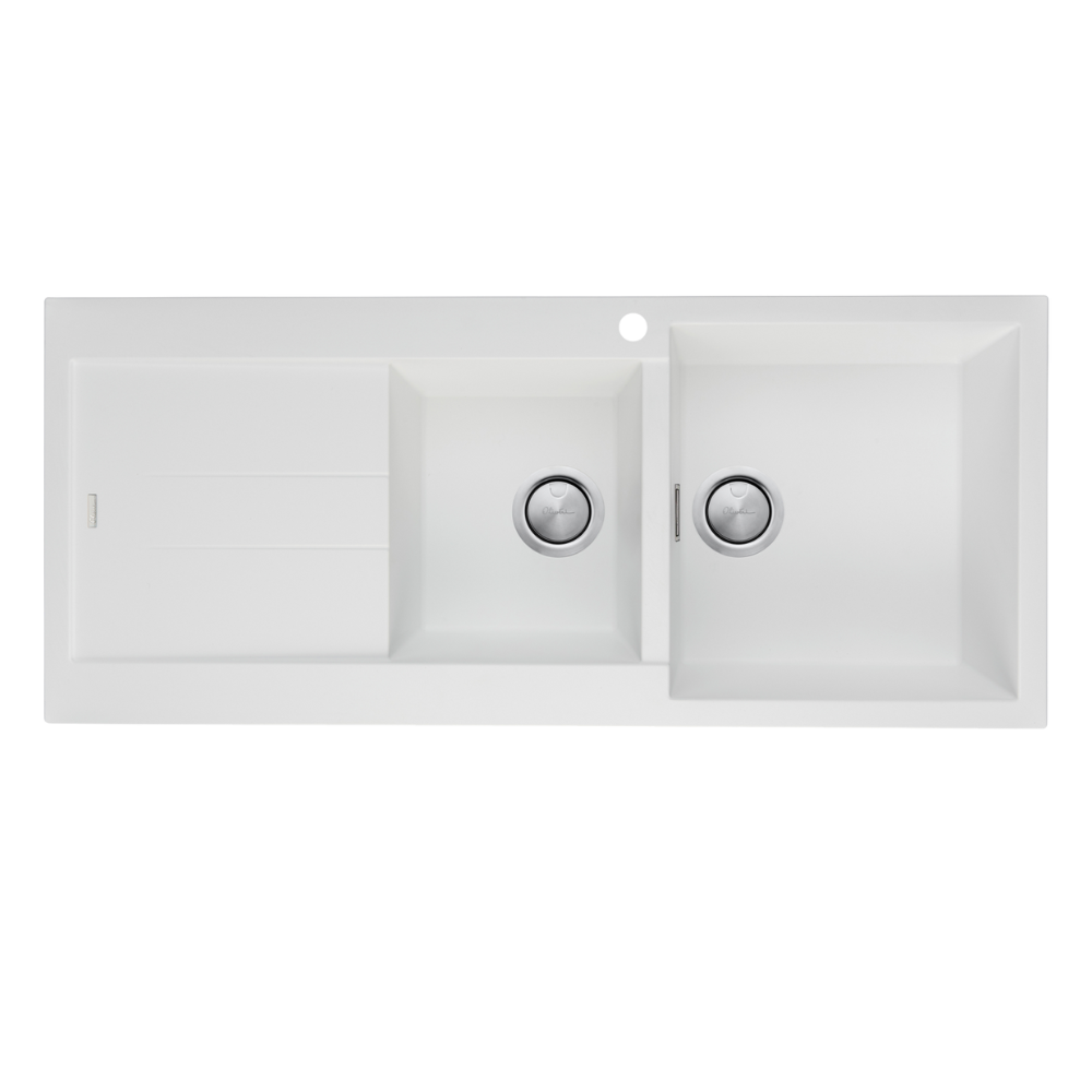 Oliveri Santorini 1 & 3/4 Bowl Topmount Sink with Left Drainboard White