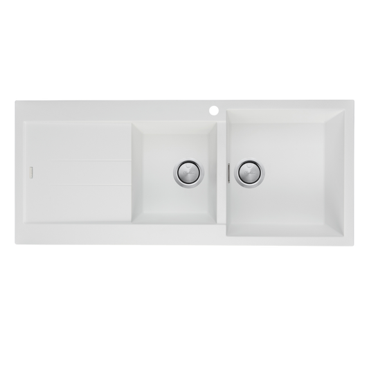 Oliveri Santorini 1 & 3/4 Bowl Topmount Sink with Left Drainboard White