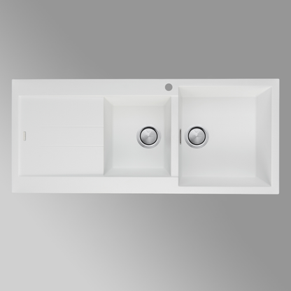 Oliveri Santorini 1 & 3/4 Bowl Topmount Sink with Left Drainboard White
