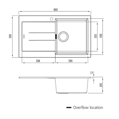 Oliveri Santorini Single Topmount Sink w/Drainer & Overflow 1 Taphole