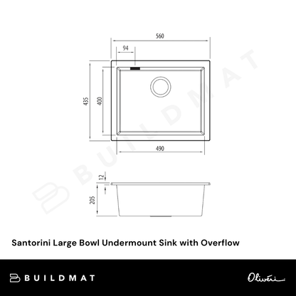 Oliveri Santorini Large Bowl Undermount Sink with Overflow White