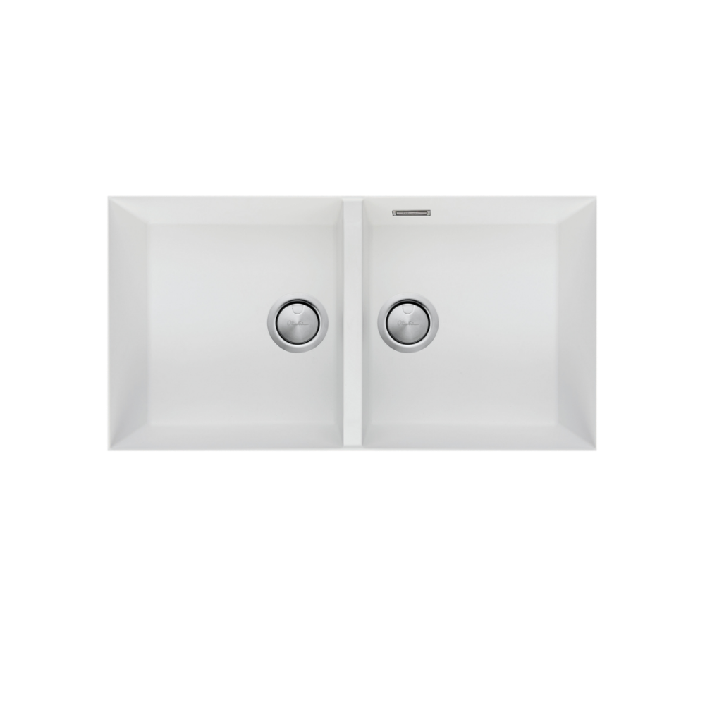 Oliveri Santorini Double Bowl Undermount Sink White with Overflow