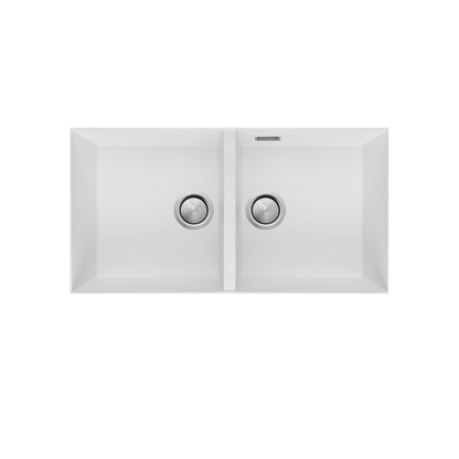 Oliveri Santorini Double Bowl Undermount Sink White with Overflow