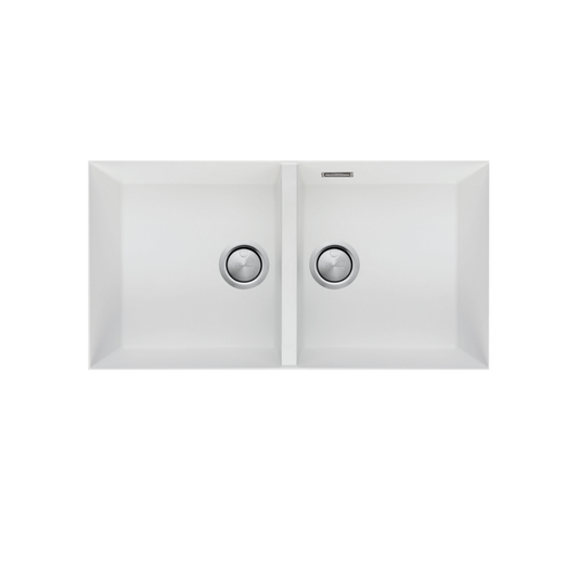 Oliveri Santorini Double Bowl Undermount Sink White with Overflow
