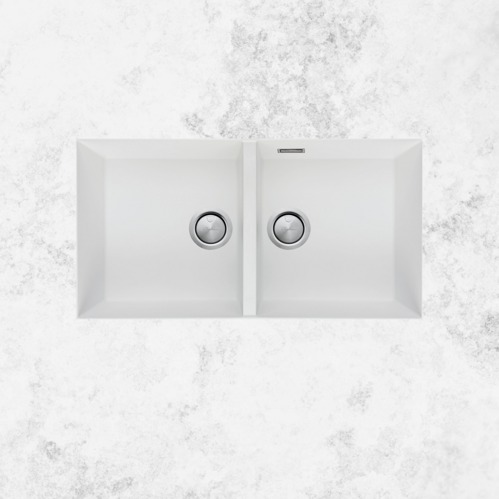 Oliveri Santorini Double Bowl Undermount Sink White with Overflow