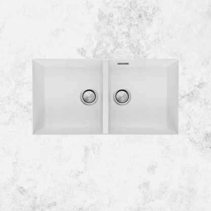 Oliveri Santorini Double Bowl Undermount Sink White with Overflow