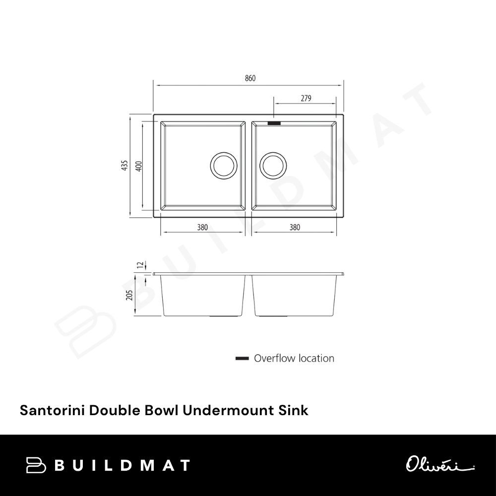 Oliveri Santorini Double Bowl Undermount Sink White with Overflow