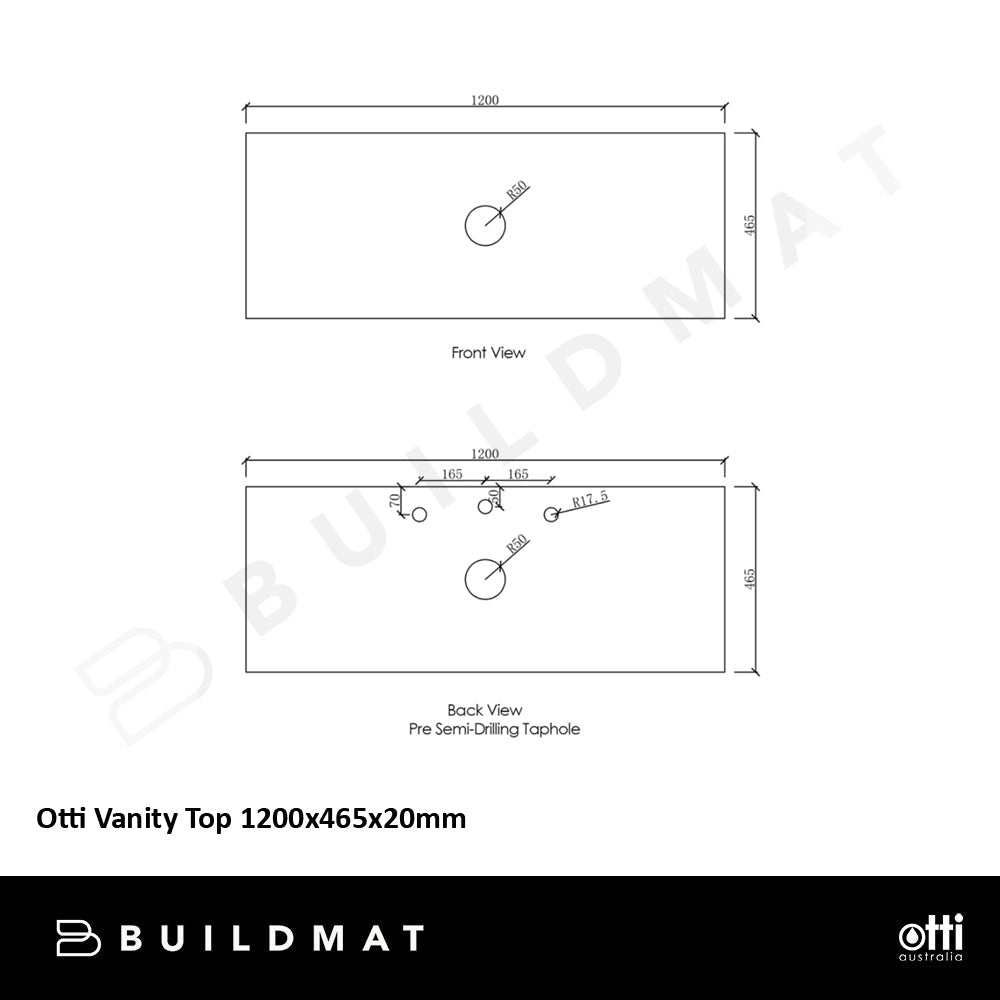 Otti Vanity Top 1200x465x20mm Pure White
