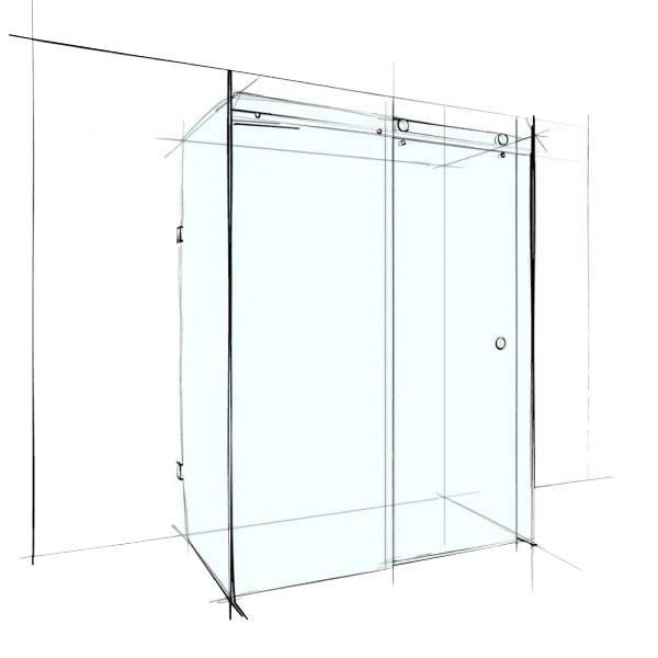 Custom Frameless Sliding U-Shape Set-In (4 Panels) - Up to 1200 x 1200 x 1200 / Clear / Bracket