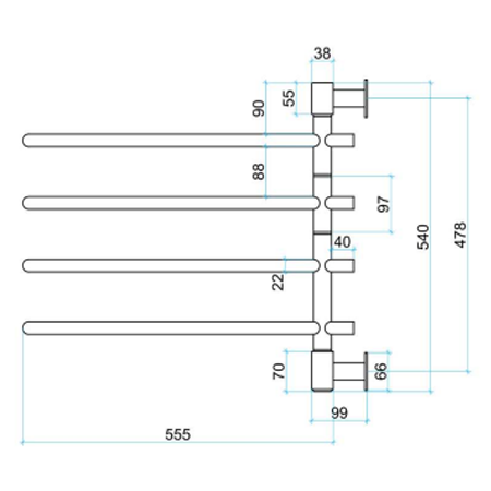Thermorail 240V Straight/Round 600 Swivel Heated Towel Rail