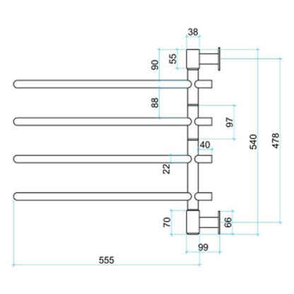 Thermorail 240V Straight/Round 600 Swivel Heated Towel Rail