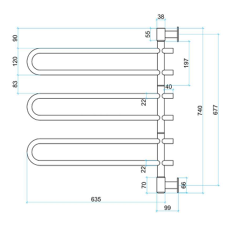 Thermorail 240V Straight/Round 675 Swivel Heated Towel Rail