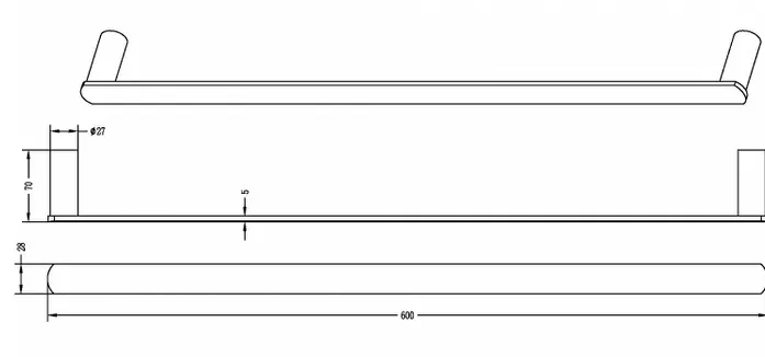 Inspire Vetto Single Towel Rail 600mm
