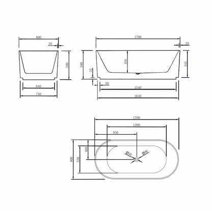 Donii Verona 1700mm  Groove Freestanding Bath