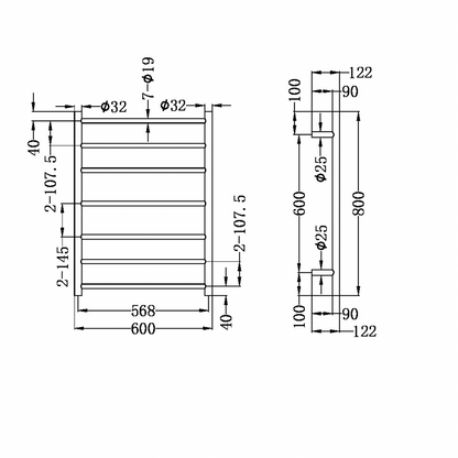 Nero Heated Towel Ladder 600 x 800mm