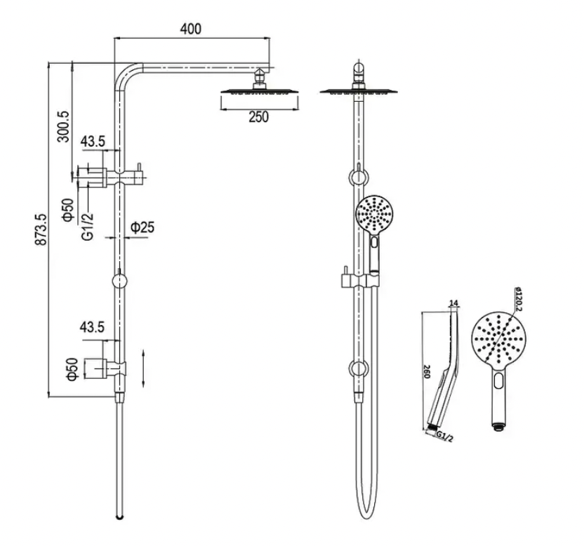 Inspire Pavia Round Twin Shower On Rail