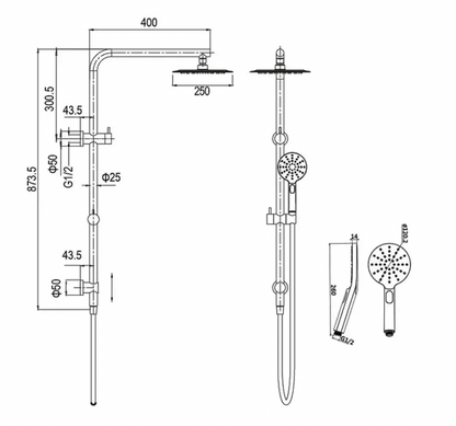 Inspire Pavia Round Twin Shower On Rail